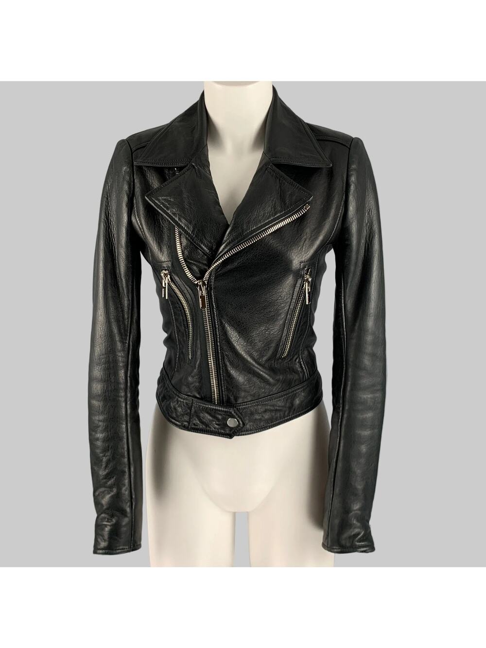BALENCIAGA Size 4 Black Leather Lamb Skin Motorcycle Jacket